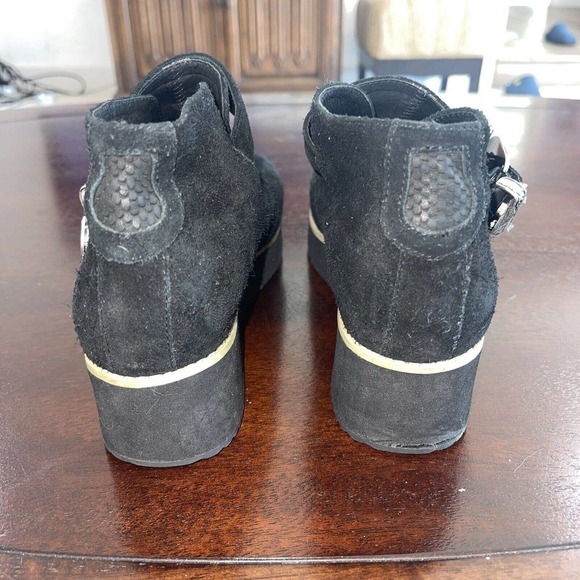 Silent D Anthropologie Cowboy Buckle Bootie Black Suede Boots 37 Platform US 6.5 - Picture 5 of 16